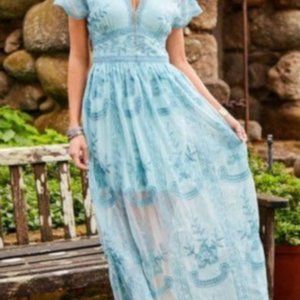 Altr'd State Mariska Lace Maxi Dress - Sea Blue